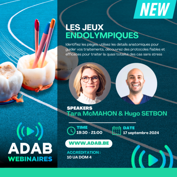 webinaire endodontie accrédité par l'inami et animé par Hugo SETBON et Tara MCMAHON. Traitements endodontiques : Identifiez les pièges, utilisez les détails anatomiques pour guider vos traitements, découvrez des protocoles fiables et efficaces pour traiter la quasi totalité des cas sans stress