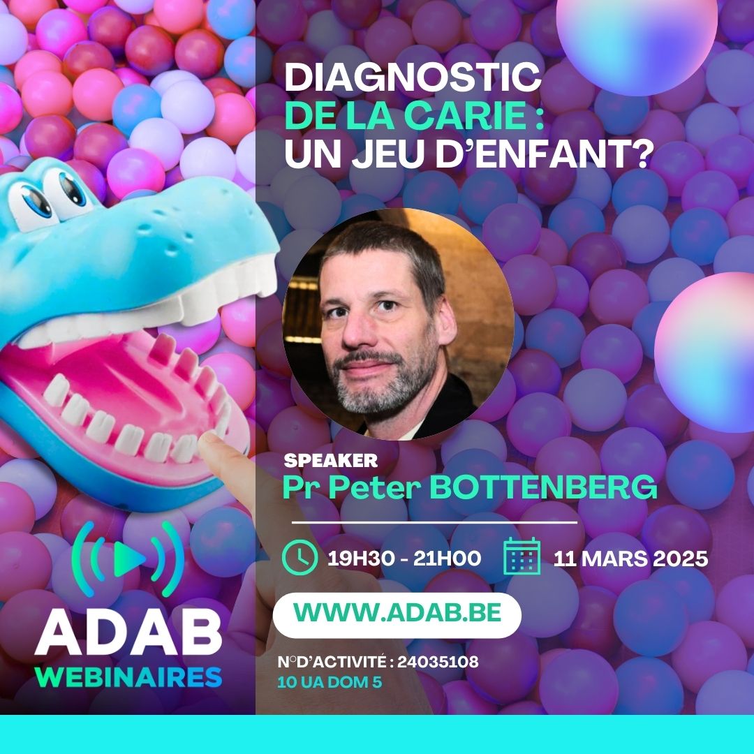 webinaire a destination des dentistes et accrédité par l'inami sur le diagnostic de la carie dentaire avec Peter Bottenberg organisé le 11 mars 2025